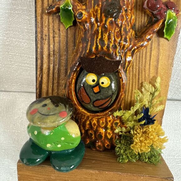 Rock Owl Tree 3 -Key Holder 6" tall Wooden 1980s Vintage Rare from Germany - Picture 2 of 5